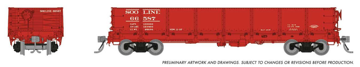 NP 40' Drop-Bottom Gondola 6-Pack - Ready to Run -- Soo Line Set #1 (Boxcar Red, white)