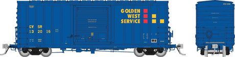 PC&F B-100-32 Boxcar - Ready to Run -- Golden West Service GVSR (blue, yellow, red)