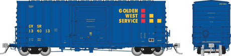PC&F B-100-34 Boxcar 3-Pack - Ready to Run -- Golden West Service GVSR (blue, yellow, red)