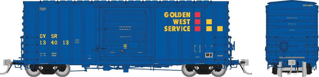 PC&F B-100-34 Boxcar 3-Pack - Ready to Run -- Golden West Service GVSR (blue, yellow, red)