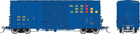 PC&F B-100-32 Boxcar - Ready to Run -- Golden West Service CPAA (blue, yellow, red)