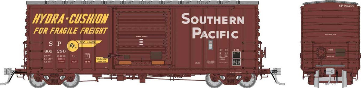 PC&F B-100-32 Boxcar - Ready to Run -- Southern Pacific (1980s Faded, Boxcar Red, yellow, white)