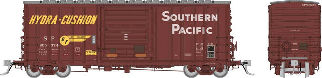 PC&F B-100-34 Boxcar 3-Pack - Ready to Run -- Southern Pacific (1980s Faded, Boxcar Red, yellow, white)