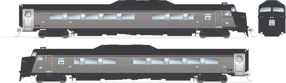 Budd Roger Williams 2-Car Set - Standard DC -- Amtrak (Early Version, stainless, black, white)