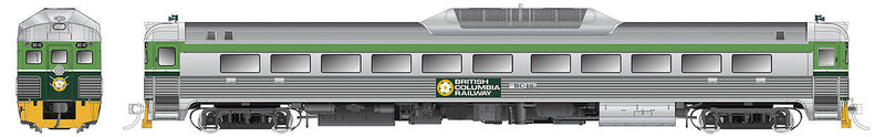Budd RDC-1 Phase 2, End Fluting w/Sound & DCC -- British Columbia Railway #12 (Stainless Steel, green, yellow, Dogwood Logo)
