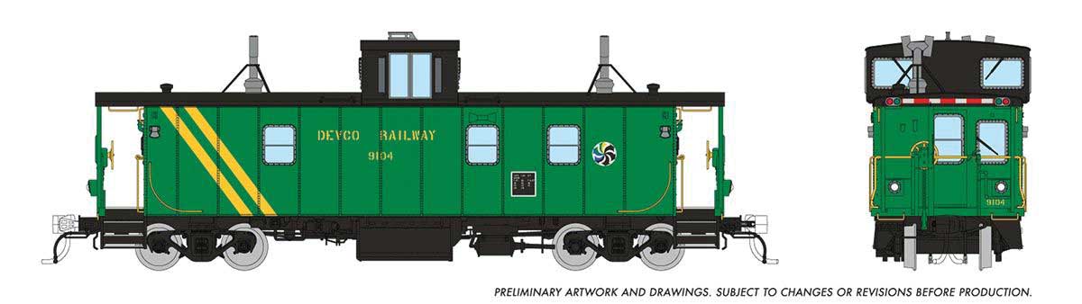 Hawker-Siddeley Caboose - Ready to Run -- Devco #9104 (green, yellow)
