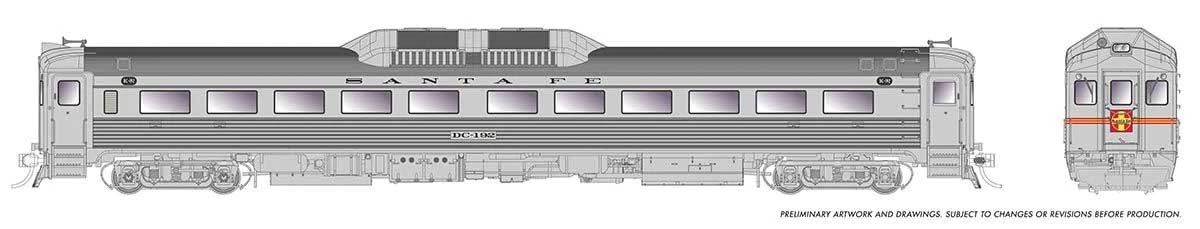 Budd RDC-1 & RDC-2 Set - Sound and DCC -- Santa Fe # DC-191, DC192 (As-Delivered, stainless, red, black, yellow)-1