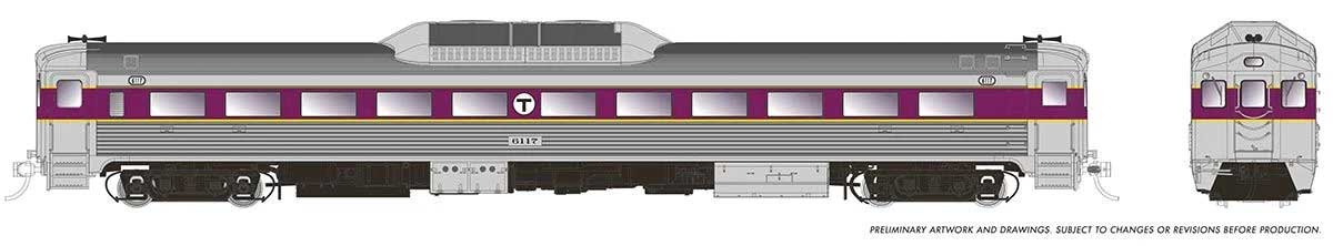 Budd RDC-1 Phase 1c - Sound and DCC -- Massachusetts Bay Transportation Authority MBTA #6133 (stainless, purple)