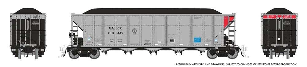 AutoFlood III Rapid Discharge Coal Hopper w/Load 6-Pack - Ready to Run -- GATX Capital GACX Set #2 (silver, black, red)