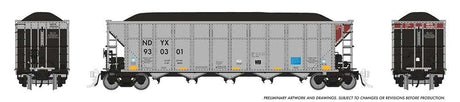 AutoFlood III Rapid Discharge Coal Hopper w/Load 6-Pack - Ready to Run -- First Union Rail NDYX Set #2 (silver, black, Boxcar Red)