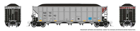 AutoFlood III Rapid Discharge Coal Hopper w/Load 6-Pack - Ready to Run -- First Union Rail NDYX Set #3 (silver, black, Boxcar Red)