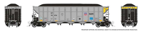AutoFlood III Rapid Discharge Coal Hopper w/Load 6-Pack - Ready to Run -- Union Pacific Set #1 (silver, yellow, black, Building America Logo)