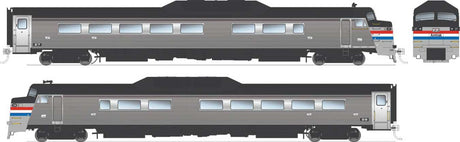Budd Roger Williams 2-Car Set - Sound and DCC -- Amtrak (Phase 3, stainless, black, red, white, blue)