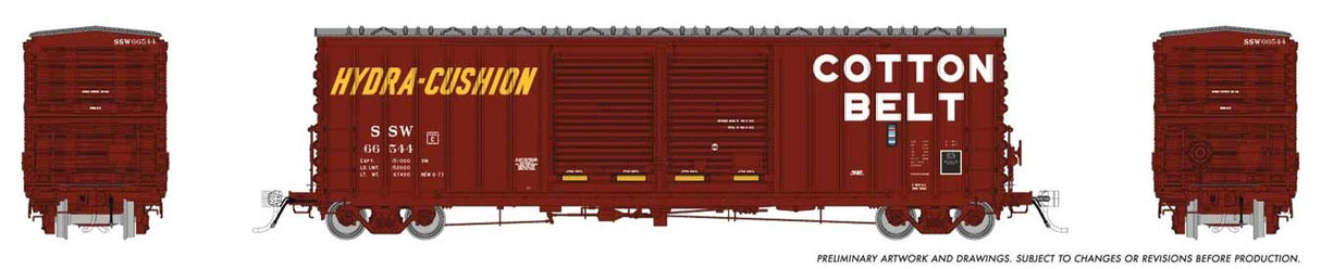 Pacific Car & Foundry B-70-69 Boxcar 6-Pack - Ready to Run -- Cotton Belt SSW #5 (Boxcar Red, white, yellow)