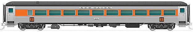 Pullman-Bradley Stainless Steel Coach No Skirts - Ready to Run -- New Haven #8644 (McGinnis Scheme, Stainless, orange, NH Logo)