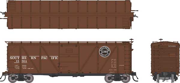 Class B-50-15 Boxcar - Rebuilt w/Viking Roof 6-Pack - Ready to Run -- Southern Pacific (1931 to 1946 Scheme, Boxcar Red, Black Lines Logo)