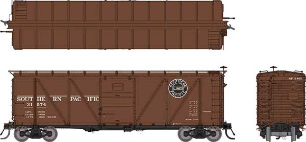 Class B-50-16 Boxcar - Rebuilt w/Viking Roof 6-Pack - Ready to Run -- Southern Pacific (1946 to 1952 Scheme, Boxcar Red, Black Lines Logo)