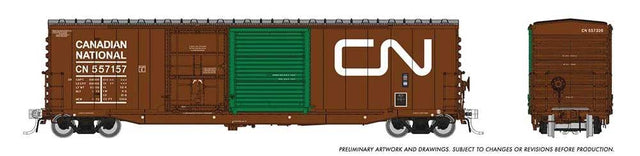 NSC 5304 Plug & Sliding Door Boxcar 6-Pack - Ready to Run -- Canadian National Set #2 (As-Delivered, Boxcar Red, green door, Noodle Logo)