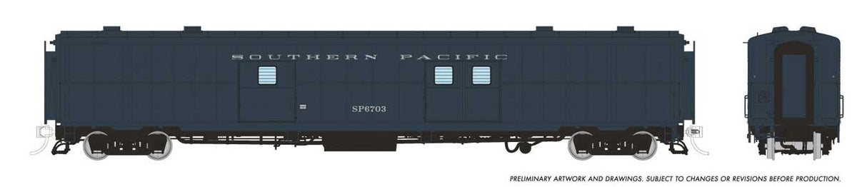 PC&F Econo Baggage Car - Ready to Run -- Southern Pacific #6703 (Late Doors, gray, Baggage/Express)