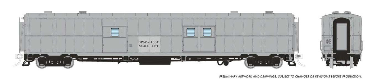 PC&F Econo Baggage Car - Ready to Run -- Southern Pacific SPMW #1007 (Scale Test Car, medium gray)