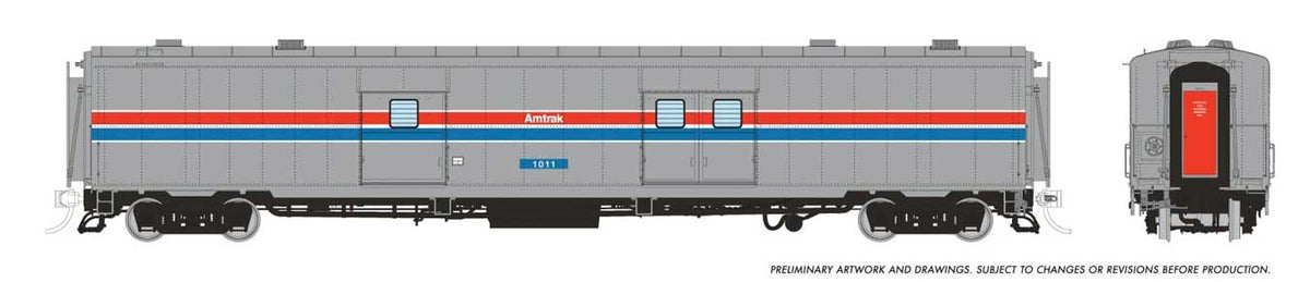 PC&F Econo Baggage Car - Ready to Run -- Amtrak #1014 (Phase II, silver, red, blue, white)