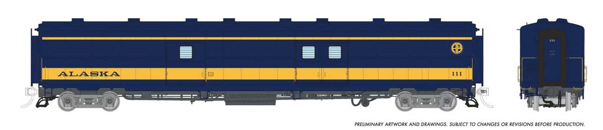 PC&F Econo Baggage/Power Car with Sound - Ready to Run -- Alaska Railroad #111 (blue, yellow)