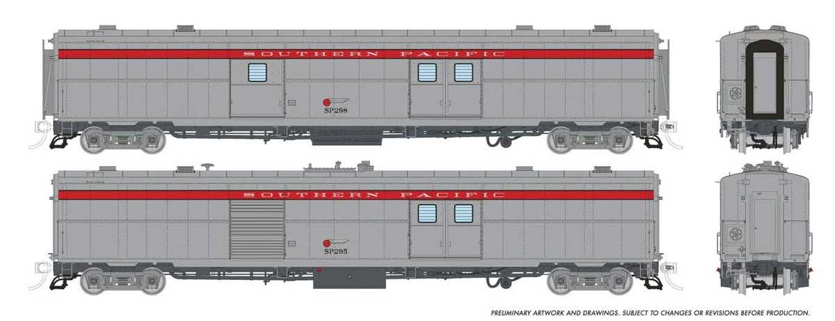 PC&F Econo Baggage Car/Power Car Set with Sound - Ready to Run -- Southern Pacific #298, 295 (Business Scheme, silver, red)