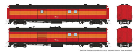 PC&F Econo Baggage Car/Power Car Set with Sound - Ready to Run -- Southern Pacific #298, 295 (Business Scheme, Daylight, red, orange, black)