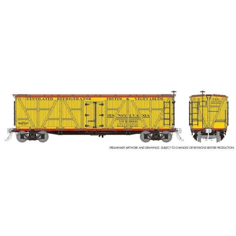 FGE Class R7 Wood Reefer 3-Pack - Ready to Run -- Pennsylvania Railroad (Pre-1920, yellow, Boxcar Red)