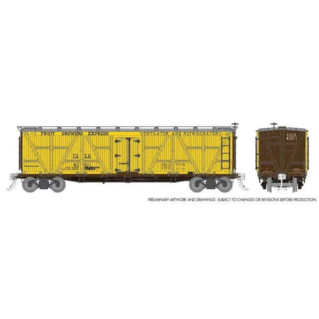FGE Class R7 Wood Reefer 6-Pack - Ready to Run -- Pennsylvania Railroad (yellow, silver roof, dark brown ends)