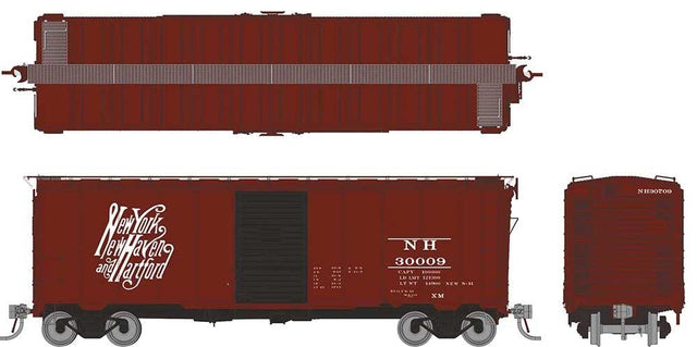 1937 AAR 40' Boxcar w/Round Corner 6-Pack - Ready to Run -- New Haven Set #1 (Boxcar Red, black, Script Logo)