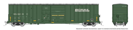 Trenton Works 6637 Cubic Foot Combination-Door Boxcar 6-Pack - Ready to Run -- BC Rail Set #2 (Weathered, green, yellow conspicuity marks)