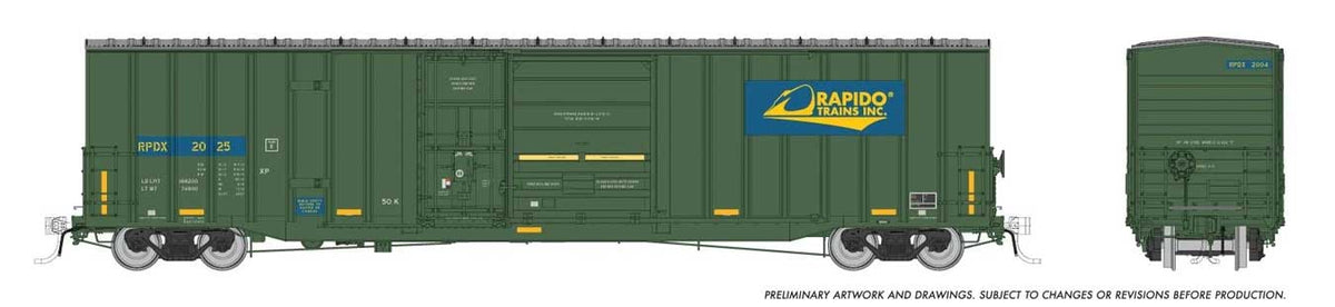 Trenton Works 6637 Cubic Foot Combination-Door Boxcar - Ready to Run -- Rapido Trains #2019 (green, blue, yellow Logo)