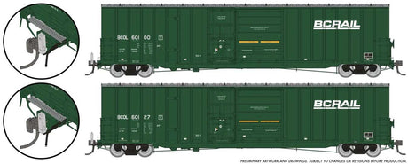 Trenton Works 6637cuft  Combination-Door Boxcar w/EOT 2-Pack - Ready to Run -- BC Rail #60100, 60127 (green, white)-1