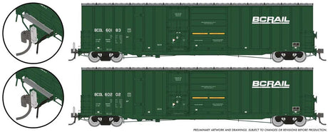 Trenton Works 6637cuft  Combination-Door Boxcar w/EOT 2-Pack - Ready to Run -- BC Rail #60183, 60202 (green, white)-1