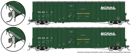 Trenton Works 6637cuft  Combination-Door Boxcar w/EOT  - Ready to Run -- BC Rail From Set 6 (green, white)-1