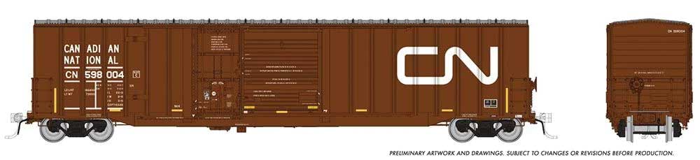 Trenton Works 6348 Boxcar - 6-Pack - Ready to Run -- Canadian National Set #1 (Boxcar Red, Noodle Logo, yellow Conspicuity Marks)