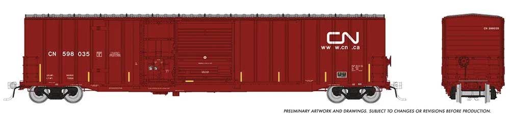 Trenton Works 6348 Boxcar - Ready to Run -- Canadian National (Boxcar Red, Website Logo, yellow Conspicuity Marks)