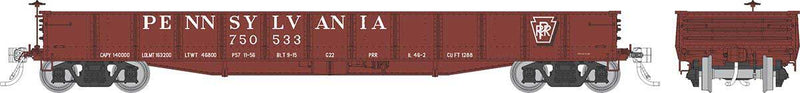 Class G22 Steel Gondola with AB Brakes 6-Pack - Ready to Run -- Pennsylvania Railroad (Tuscan, Shadow Keystone, Three-Rib End)