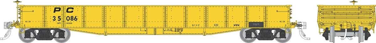 Class G22 Steel Gondola 3-Pack - Ready to Run -- Penn Central (MOW yellow, Three-Rib End)