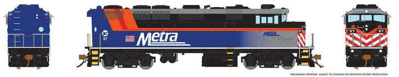 GMD F59PH - LokSound and DCC -- Chicago Metra #99 (2017; blue, black, orange, red)