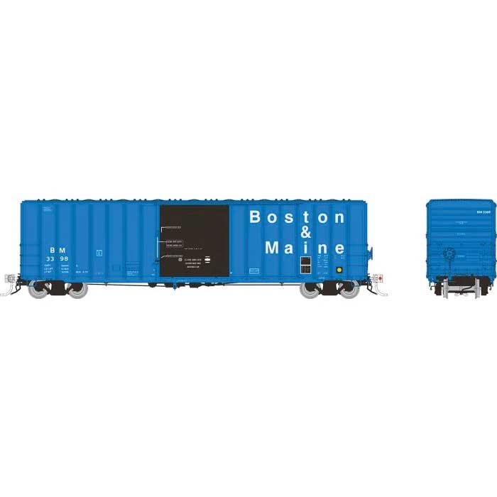 Pacific Car & Foundry 5241 Cubic Foot 50' Boxcar 6-Pack - Ready to Run -- Boston & Maine Set #1 (As-Delivered, blue, black, Billboard Lettering)