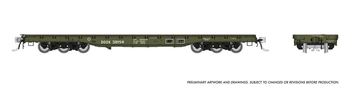 Magor 54' Department of Defense (DODX) Flatcar 6-Pack - Ready to Run -- United States Army DODX (Early Repaint, olive, white)