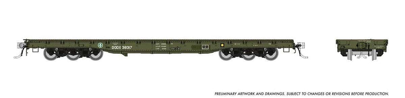 Magor 54' Department of Defense (DODX) Flatcar - Ready to Run -- United States Army DODX (Late Scheme, olive, white)