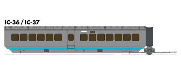 UAC TurboTrain Add-On Coach (2022 Ver.) - Ready to Run -- United Aircraft/US D.O.T Demonstrator IC-36(silver, teal)