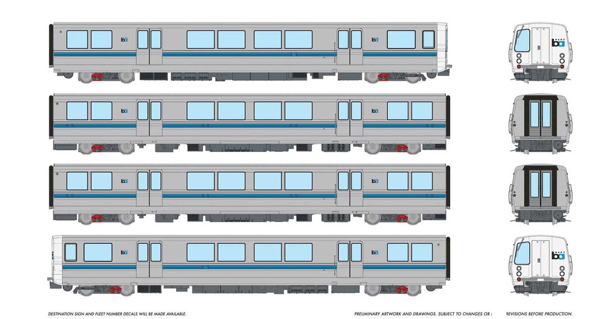 BART Legacy C-B-B-C Train-Only Set - Standard DC -- Bay Area Rapid Transit (silver, blue, white)