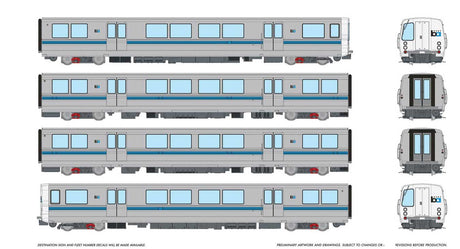 BART Legacy C-B-B-C Train-Only Set - Standard DC -- Bay Area Rapid Transit (silver, blue, white)
