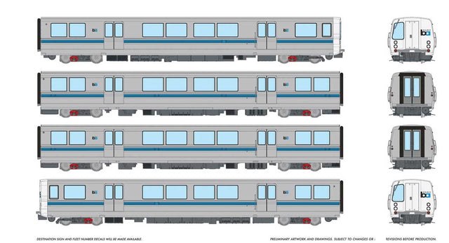 BART Legacy C-B-B-C Train-Only Set - Standard DC -- Bay Area Rapid Transit (silver, blue, white)