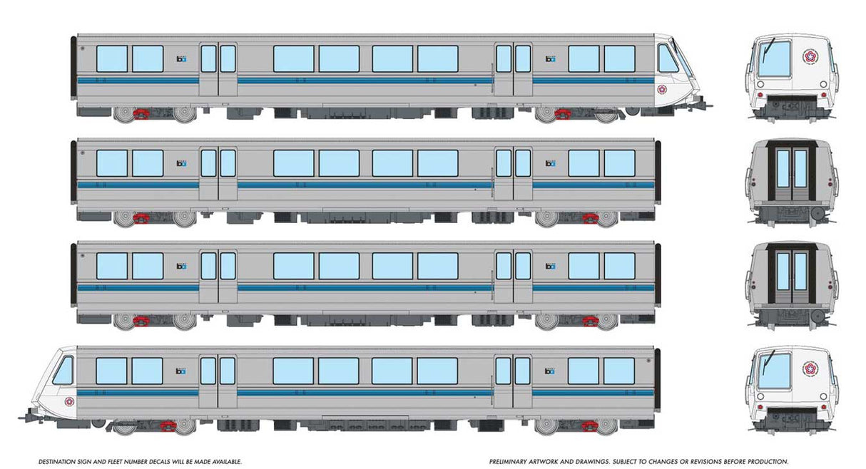 BART Legacy A-B-B-A Train-Only Set - Standard DC -- Bay Area Rapid Transit (silver, blue, white, Bicentennial Logo)