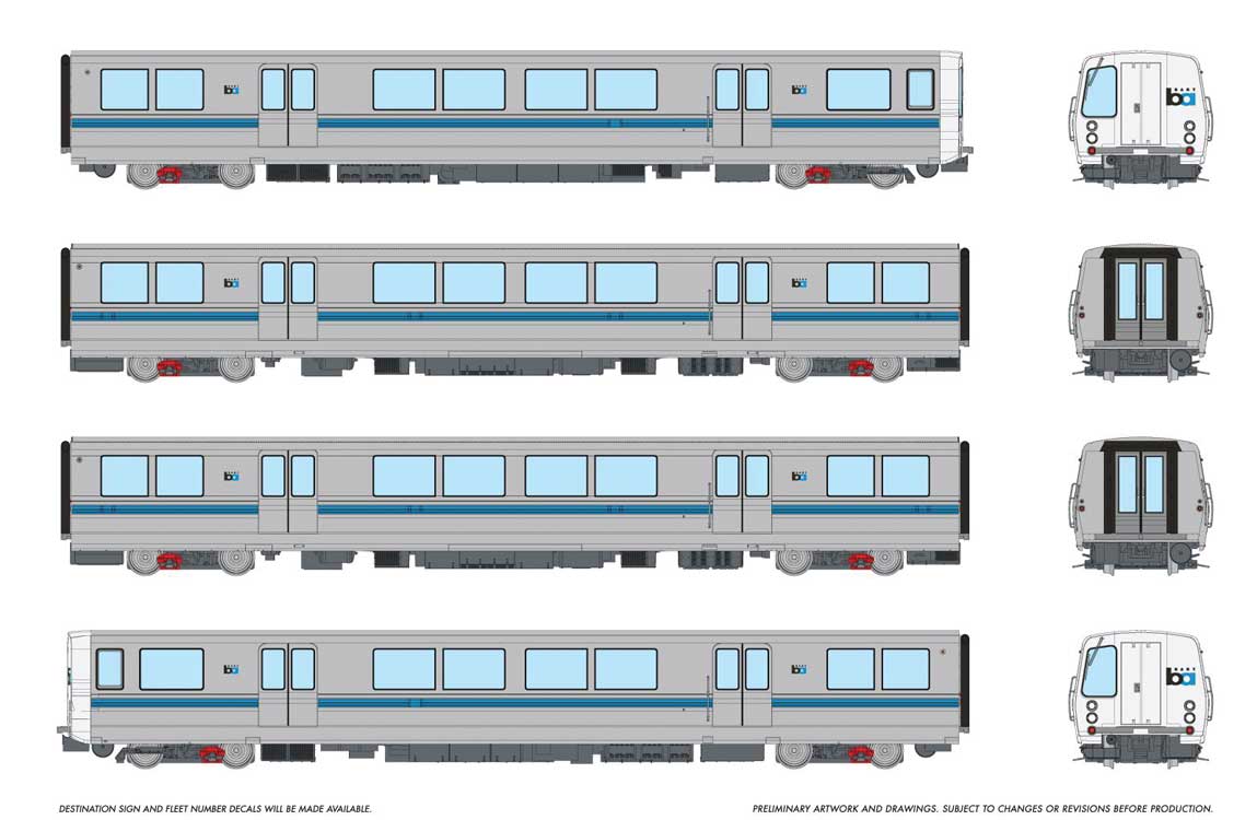 BART Legacy C-B-B-C Train-Only Set - Standard DC -- Bay Area Rapid Transit (silver, blue, white)